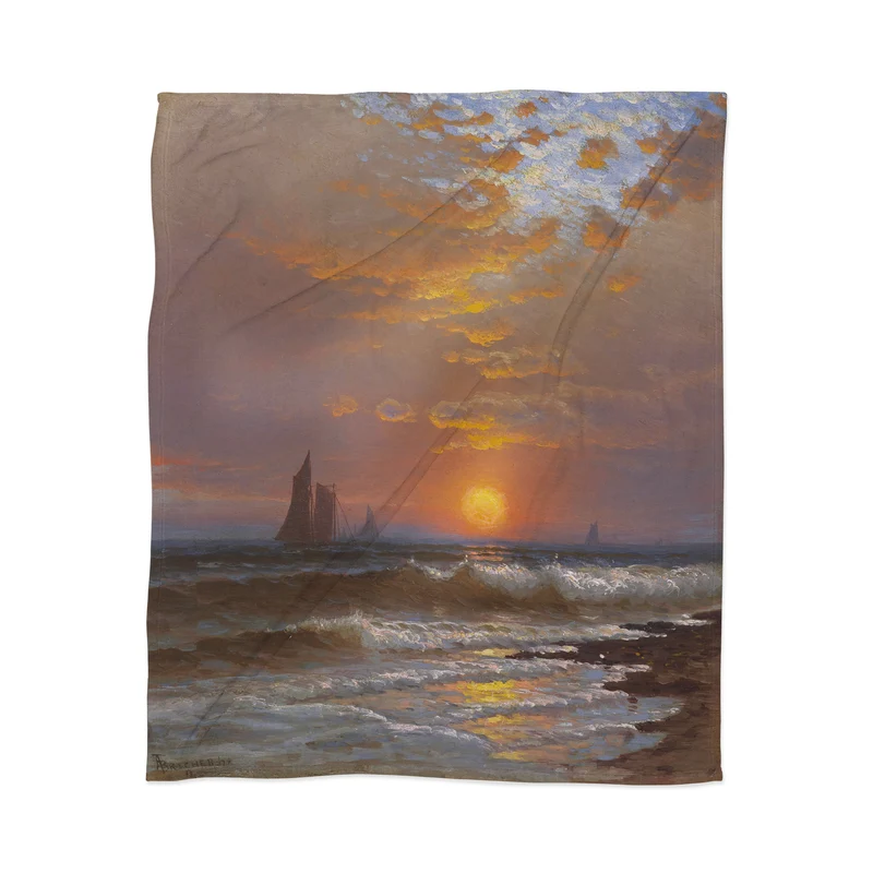 Sailboats at sunset nautical seascape painting art print 1877 by Alfred Thompson Bricher Throw Blanket