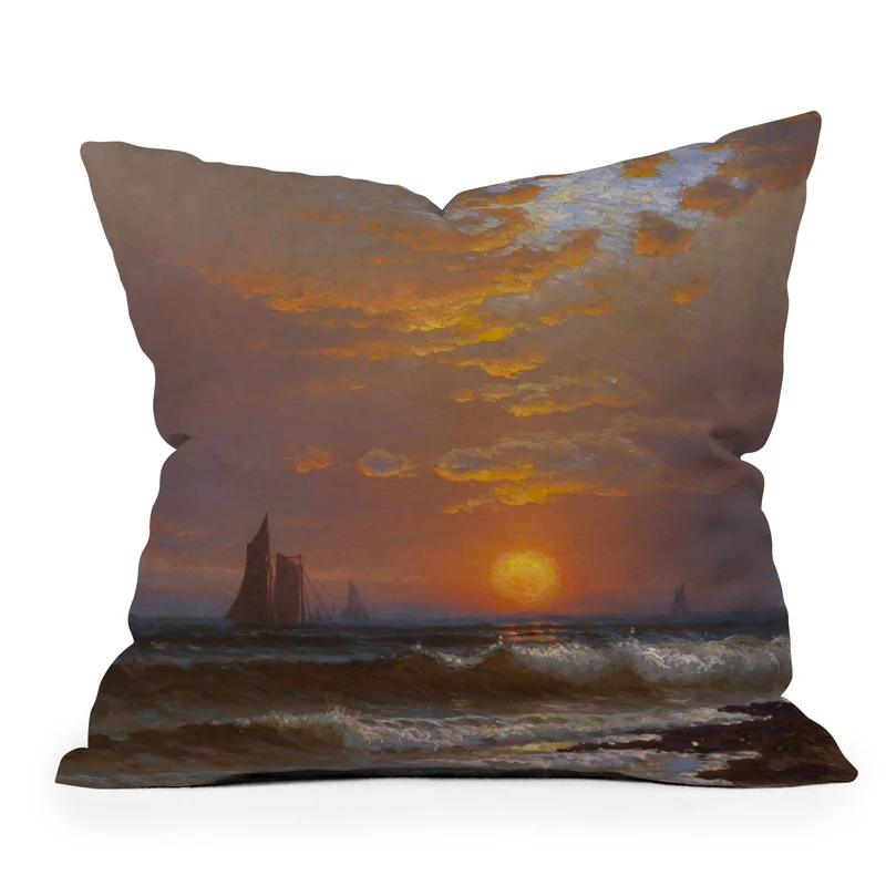 Sailboats at sunset nautical seascape painting art print 1877 by Alfred Thompson Bricher Throw Pillow
