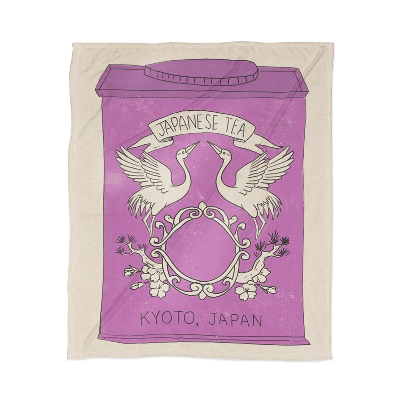 Vintage Japanese Tea Illustration Throw Blanket