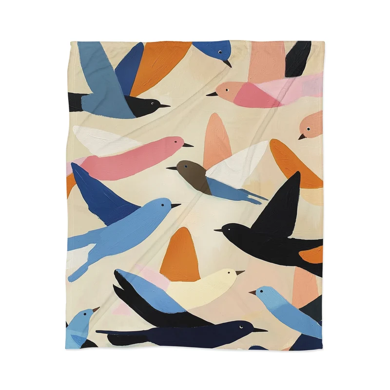 Colorful Birds in Flight Throw Blanket