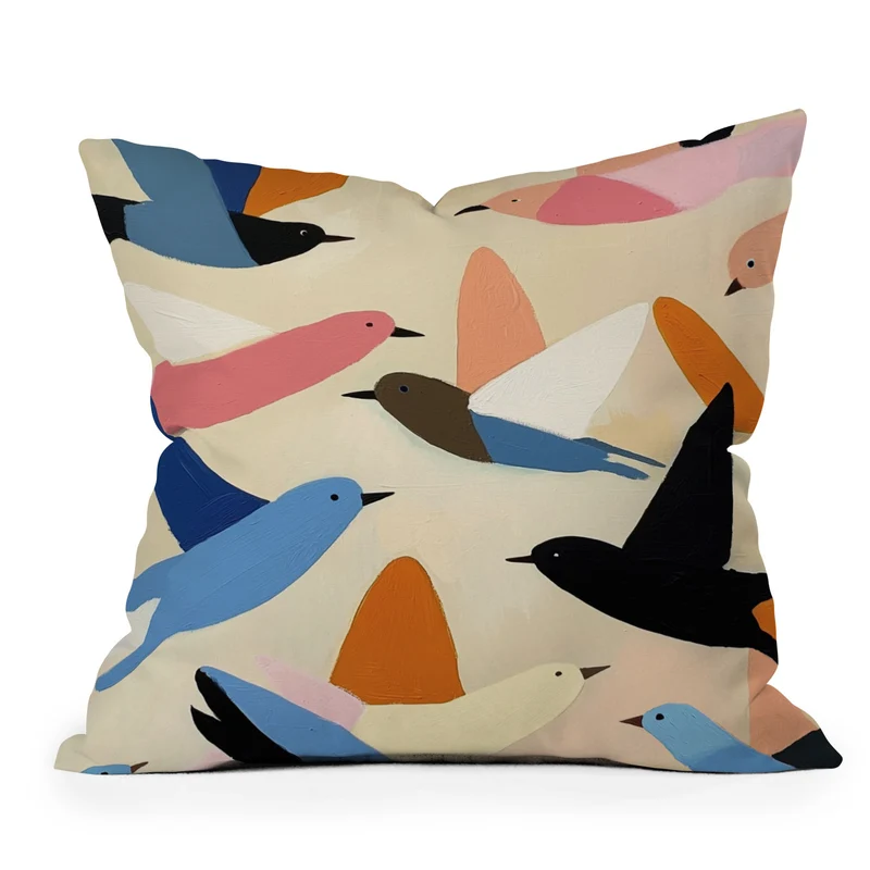 Colorful Birds in Flight Throw Pillow