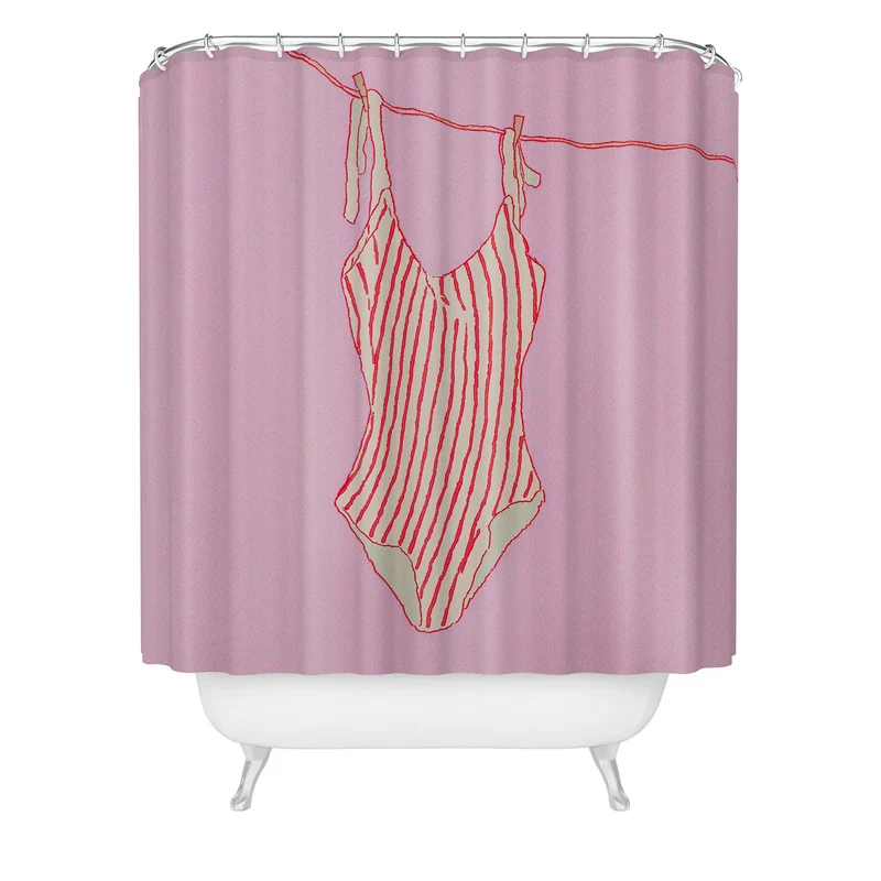 red striped s swimsuit on clothesline ii Shower Curtain