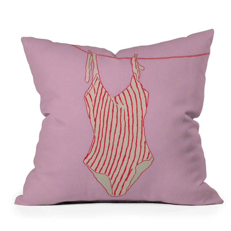red striped s swimsuit on clothesline ii Throw Pillow