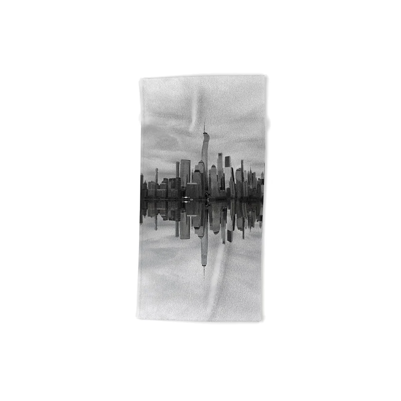 Lower Manhattan reflected along the Hudson Bath Towel