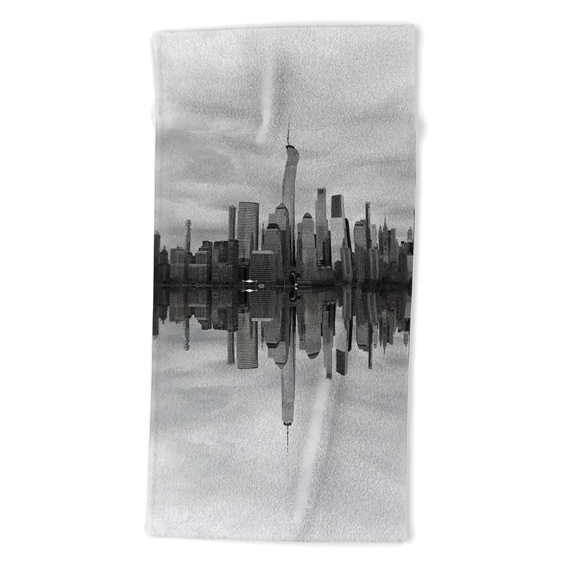 Lower Manhattan reflected along the Hudson Bath Towel