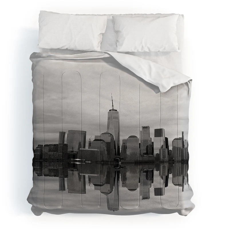Lower Manhattan reflected along the Hudson Comforter