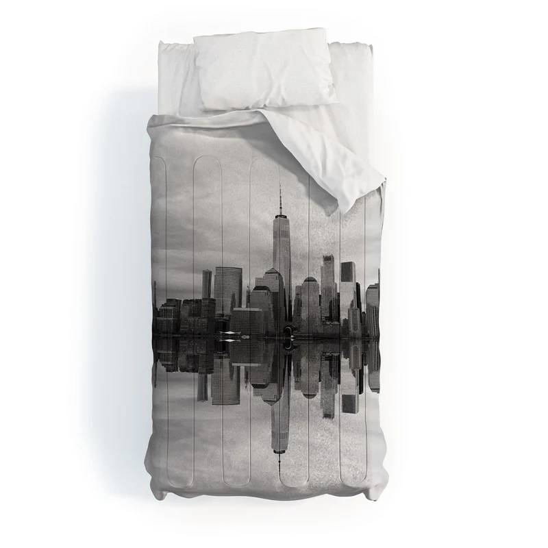 Lower Manhattan reflected along the Hudson Comforter