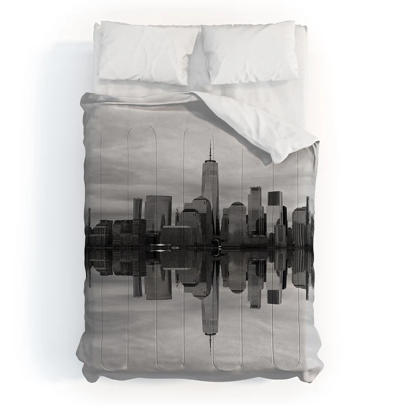 Lower Manhattan reflected along the Hudson Comforter