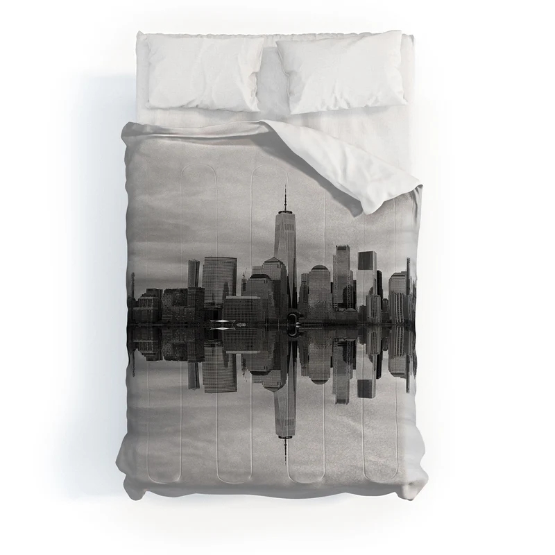 Lower Manhattan reflected along the Hudson Comforter