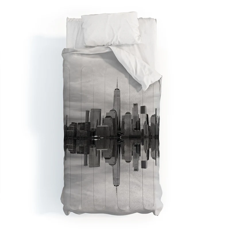 Lower Manhattan reflected along the Hudson Comforter