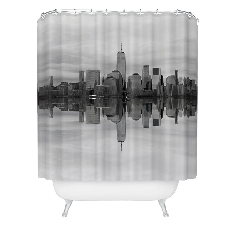 Lower Manhattan reflected along the Hudson Shower Curtain