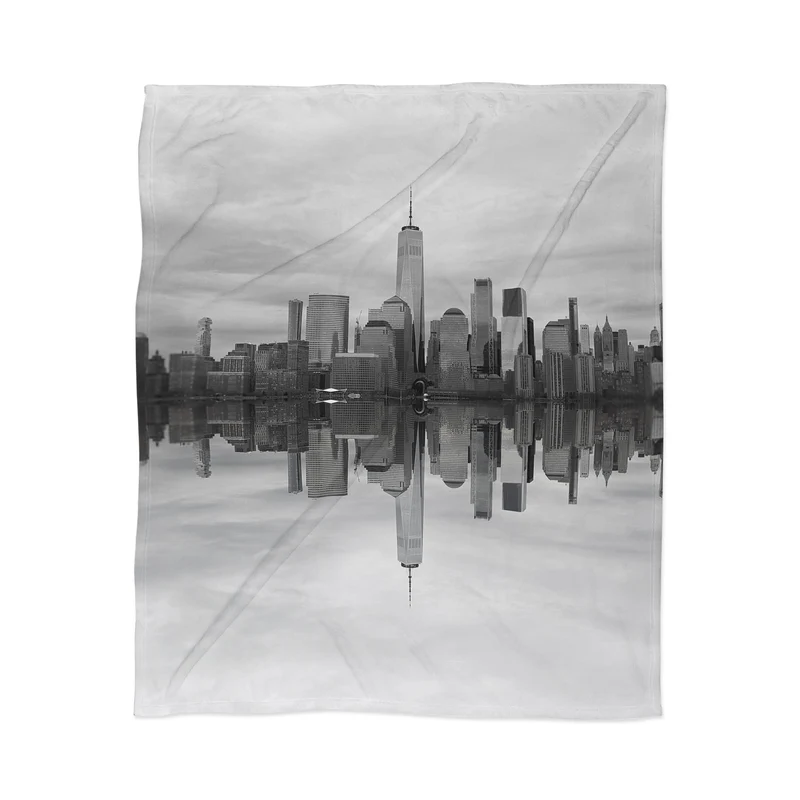 Lower Manhattan reflected along the Hudson Throw Blanket