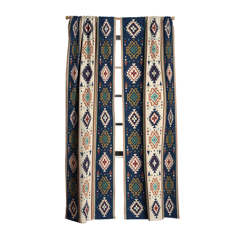 Earthy Boho Geometric Tribal Stripe Pattern Window Curtain