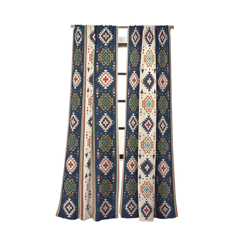 Earthy Boho Geometric Tribal Stripe Pattern Window Curtain