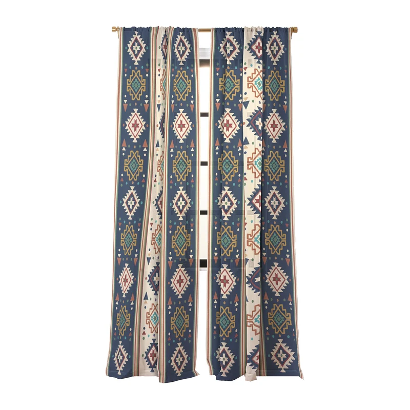 Earthy Boho Geometric Tribal Stripe Pattern Window Curtain