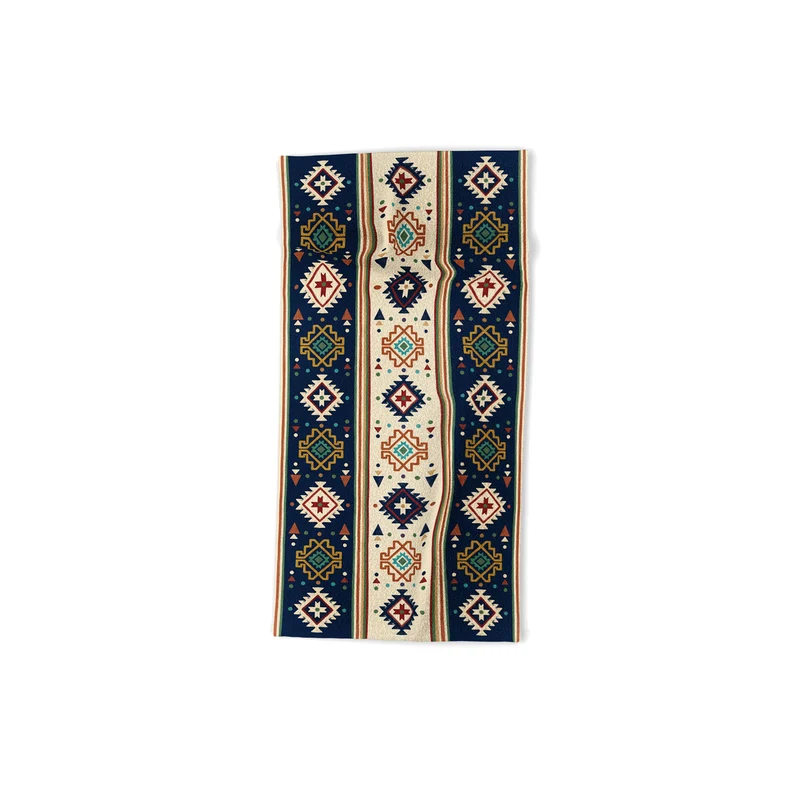 Earthy Boho Geometric Tribal Stripe Pattern Bath Towel