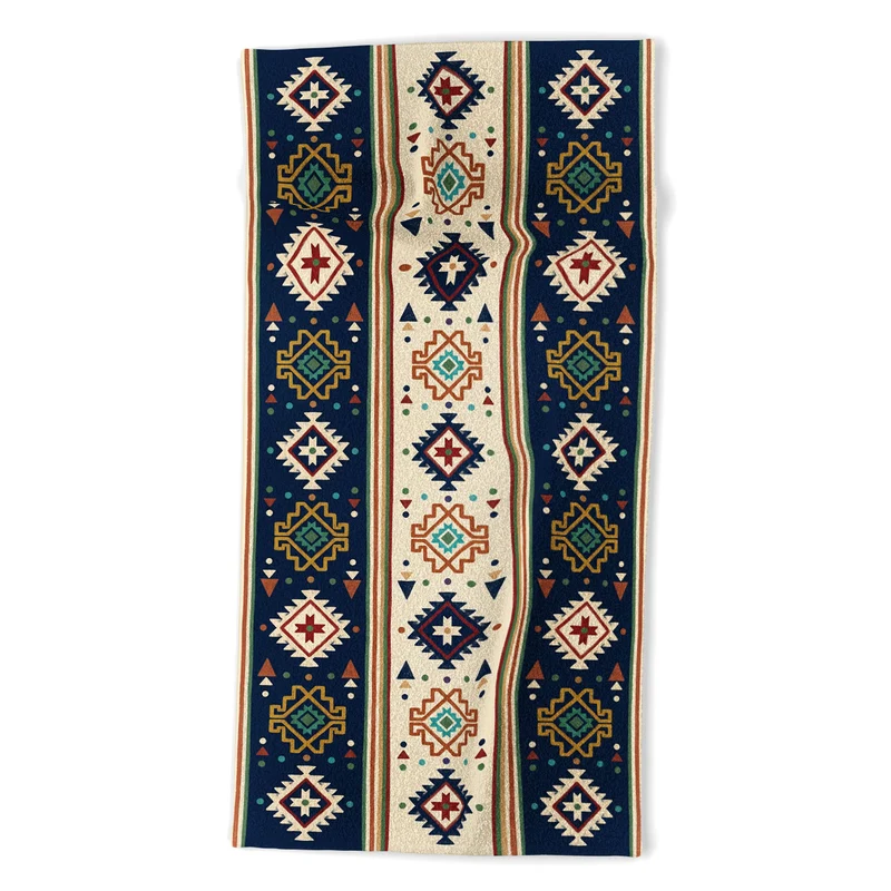 Earthy Boho Geometric Tribal Stripe Pattern Bath Towel
