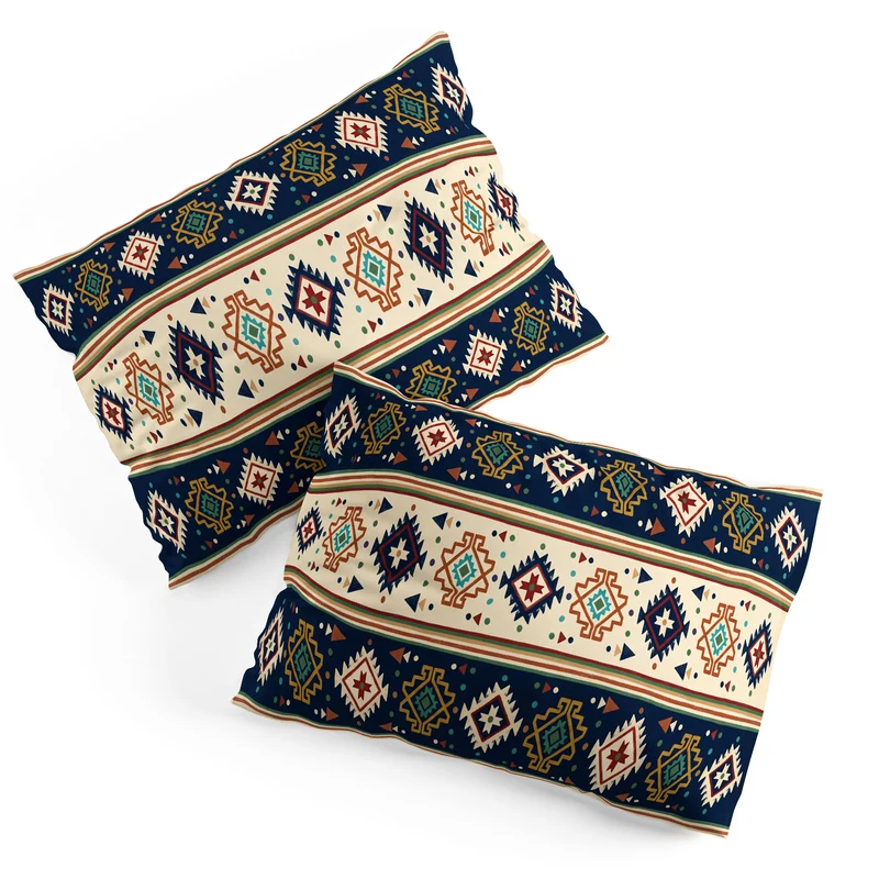 Earthy Boho Geometric Tribal Stripe Pattern Pillow Sham