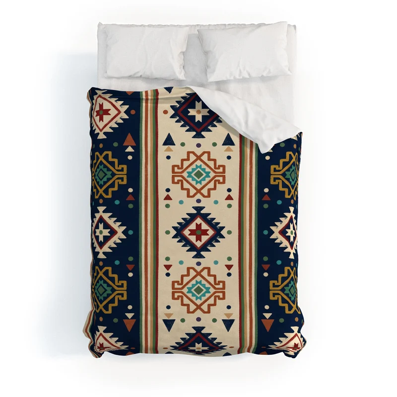 Earthy Boho Geometric Tribal Stripe Pattern Duvet Cover