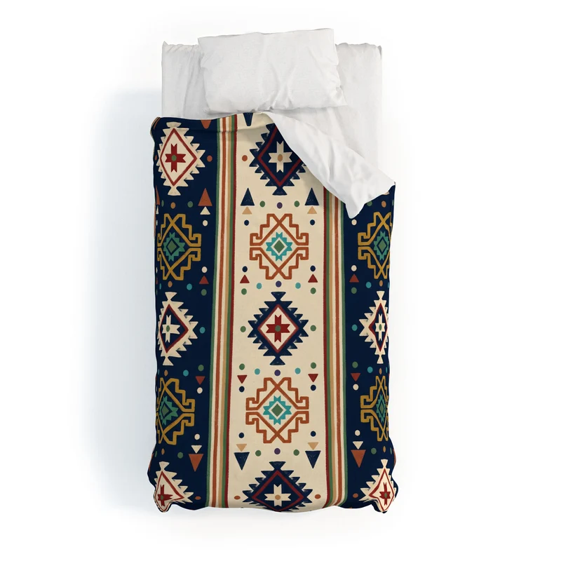 Earthy Boho Geometric Tribal Stripe Pattern Duvet Cover