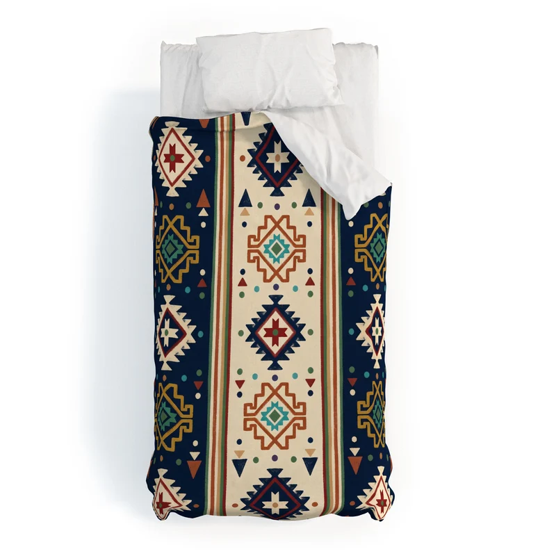 Earthy Boho Geometric Tribal Stripe Pattern Duvet Cover