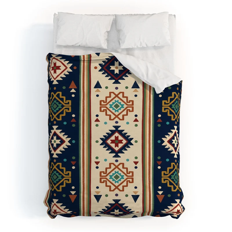 Earthy Boho Geometric Tribal Stripe Pattern Duvet Cover