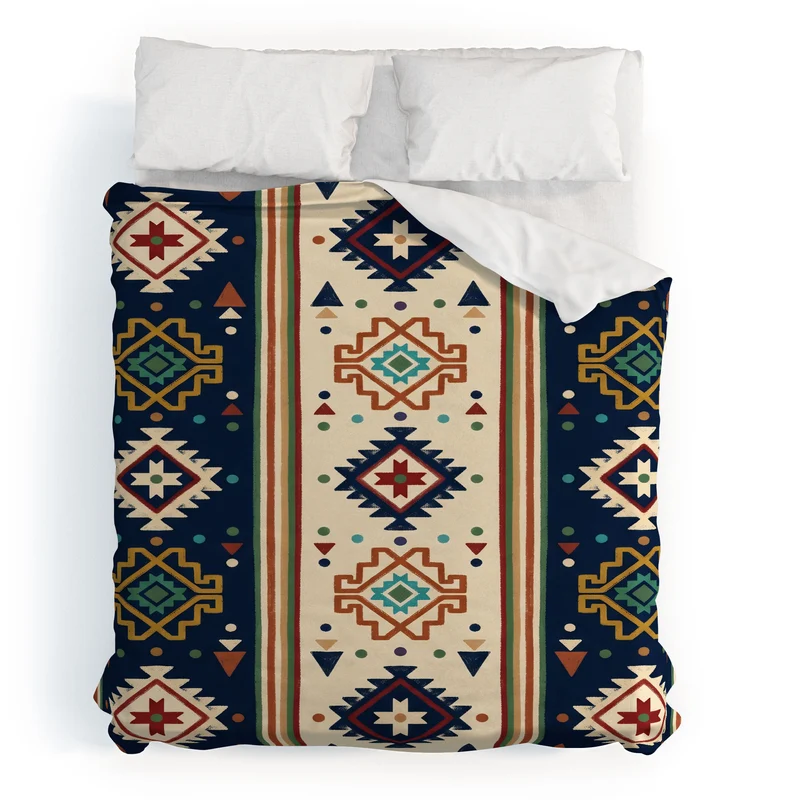 Earthy Boho Geometric Tribal Stripe Pattern Duvet Cover