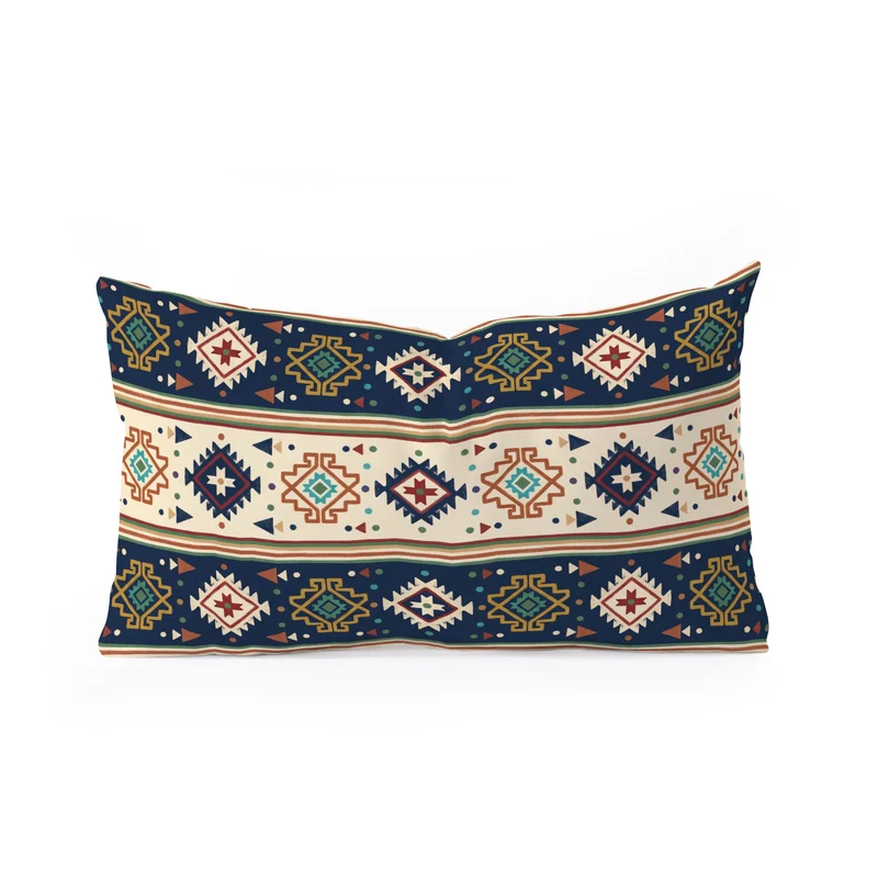 Earthy Boho Geometric Tribal Stripe Pattern Rectangular Pillow