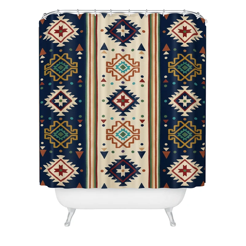 Earthy Boho Geometric Tribal Stripe Pattern Shower Curtain