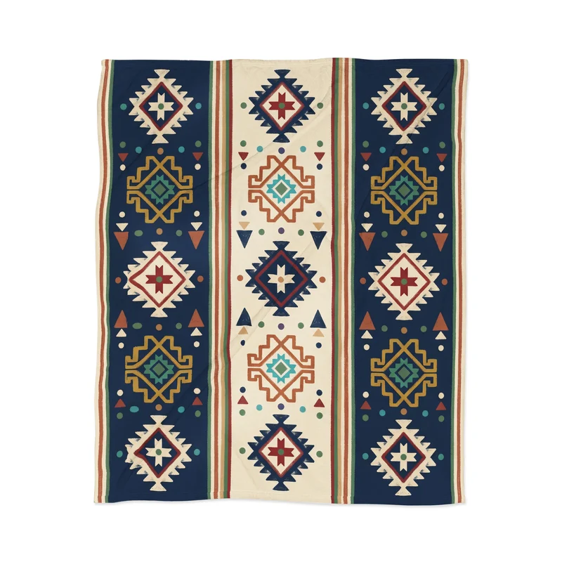 Earthy Boho Geometric Tribal Stripe Pattern Throw Blanket