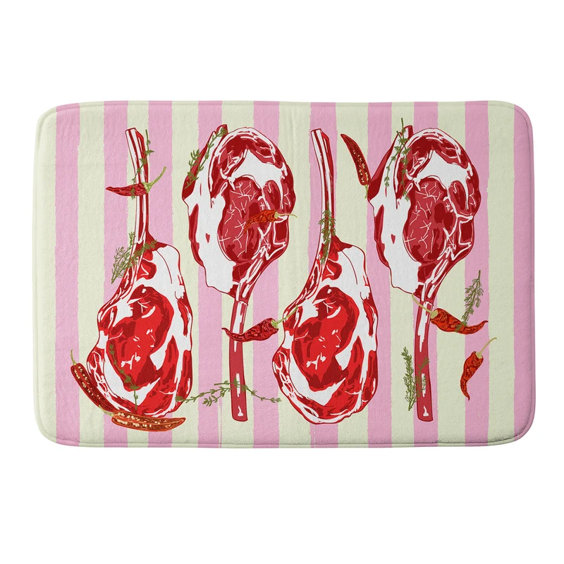 Tomahawk Steak with Chili Herbs on Pink Stripes Bath Mat