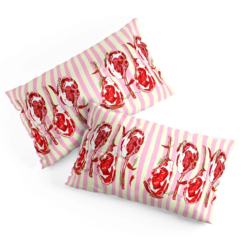 Tomahawk Steak with Chili Herbs on Pink Stripes Pillow Sham