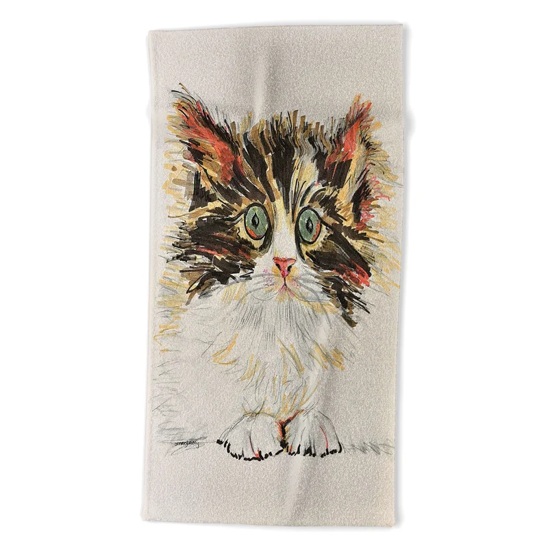 Charming Cat Illustration Bath Towel