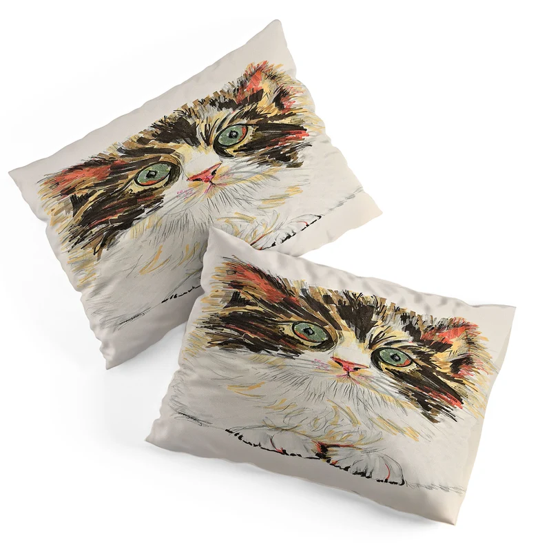Charming Cat Illustration Pillow Sham