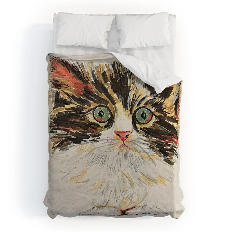 Charming Cat Illustration Duvet Cover