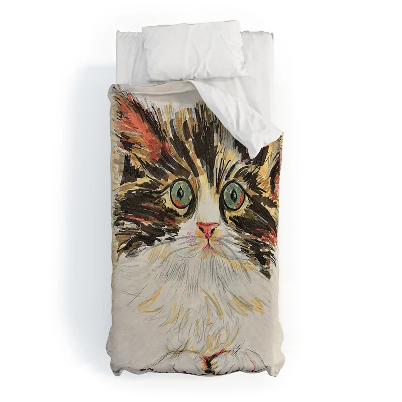 Charming Cat Illustration Duvet Cover