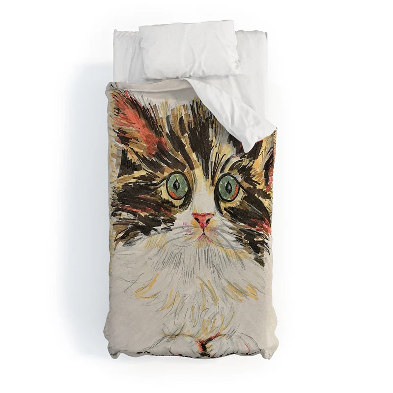 Charming Cat Illustration Duvet Cover