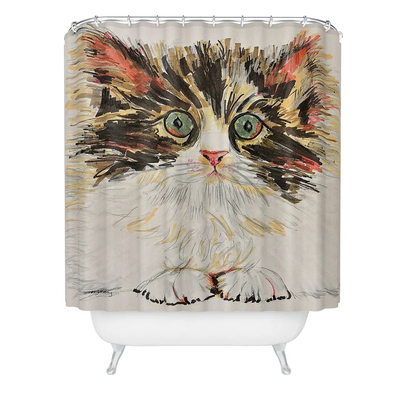 Charming Cat Illustration Shower Curtain