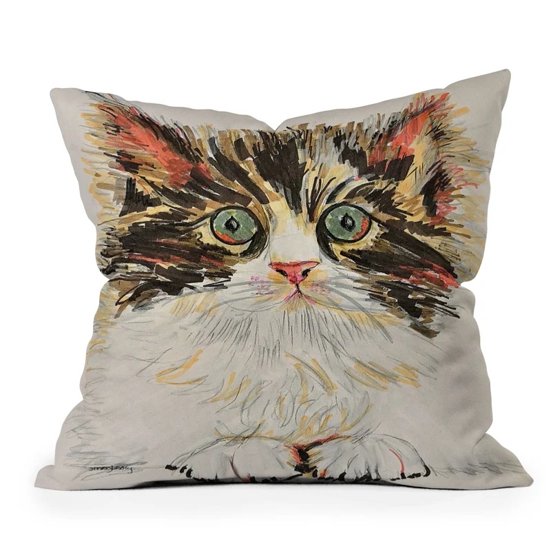 Charming Cat Illustration Throw Pillow