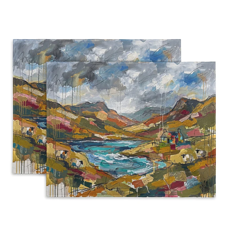 Sheep Grazing in the Scottish Highlands Abstract Placemat