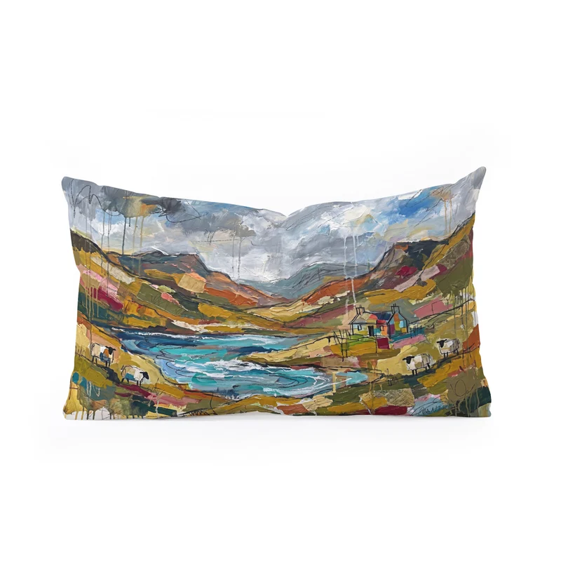 Sheep Grazing in the Scottish Highlands Abstract Rectangular Pillow