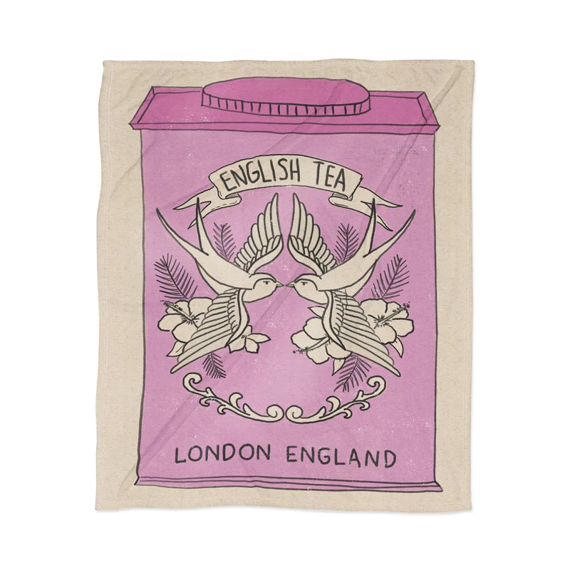Vintage English Tea Illustration Throw Blanket