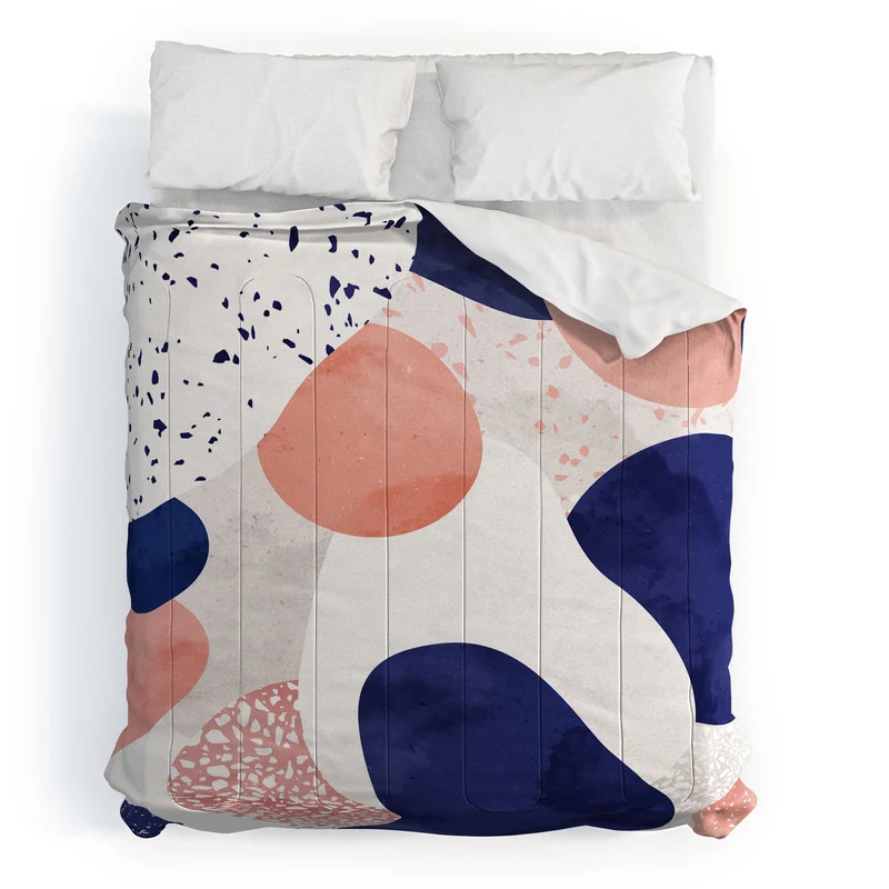 Terrazzo memphis blue pink white with geometric harmony Comforter