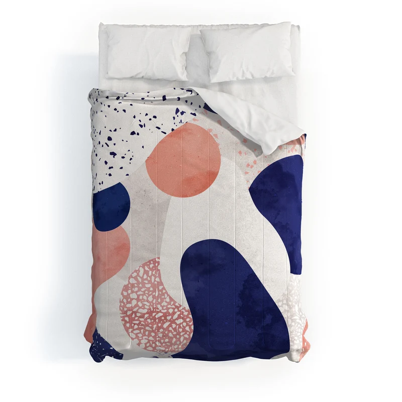 Terrazzo memphis blue pink white with geometric harmony Comforter