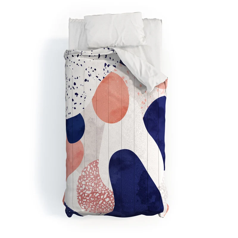 Terrazzo memphis blue pink white with geometric harmony Comforter