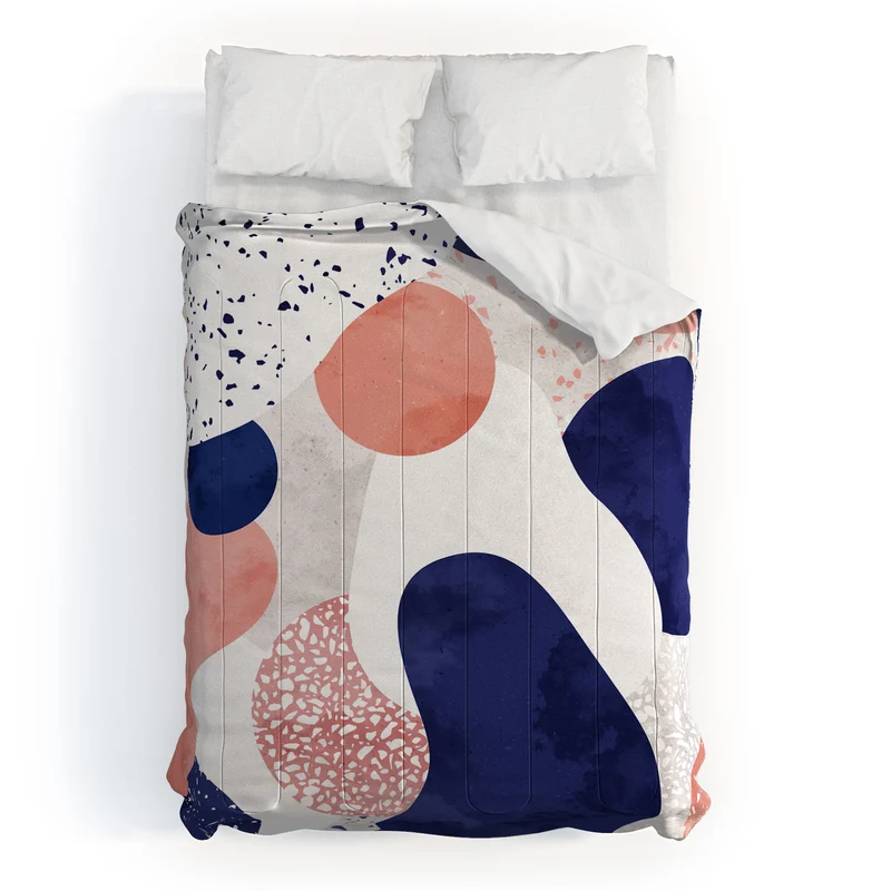 Terrazzo memphis blue pink white with geometric harmony Comforter