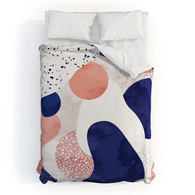 Terrazzo memphis blue pink white with geometric harmony Duvet Cover