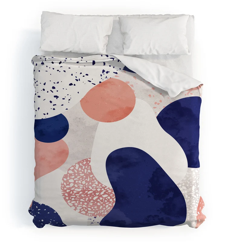 Terrazzo memphis blue pink white with geometric harmony Duvet Cover