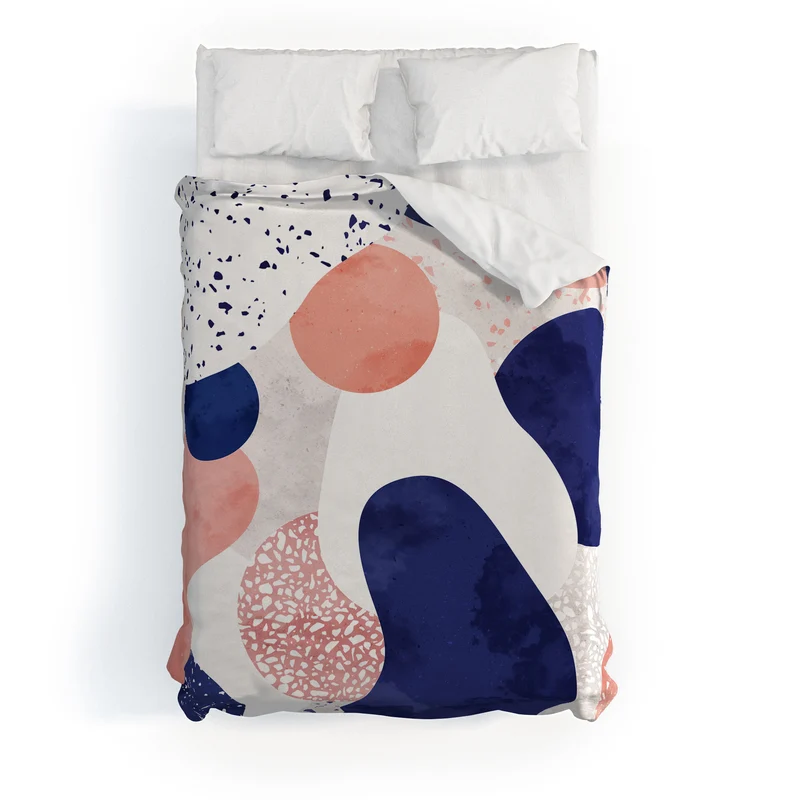 Terrazzo memphis blue pink white with geometric harmony Duvet Cover