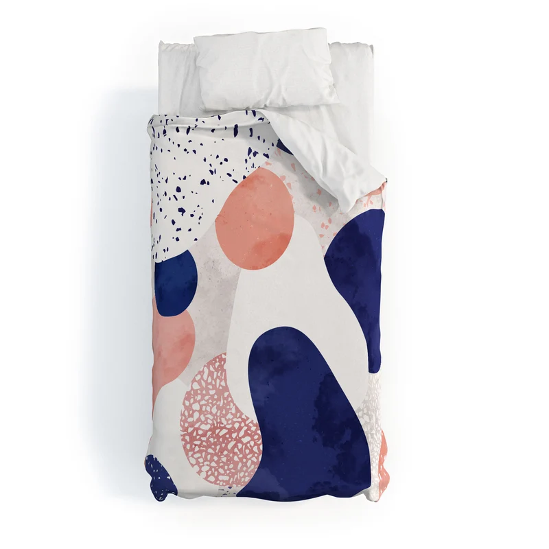 Terrazzo memphis blue pink white with geometric harmony Duvet Cover